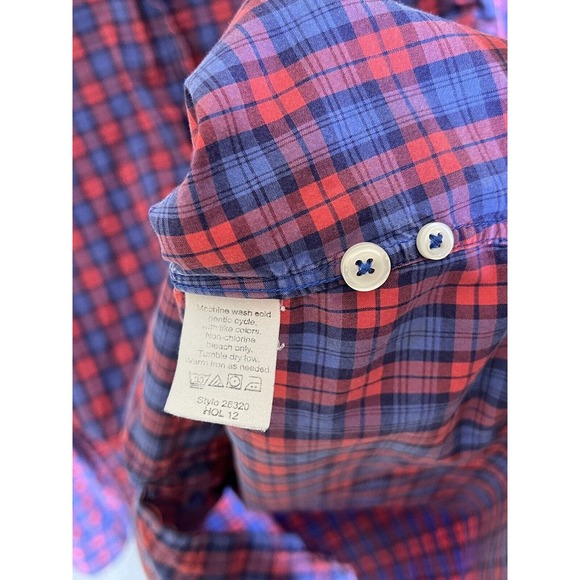 J Crew Long Sleeve Button Up Shirt Mens Size Large Red Blue Plaid Chest Pocket - Picture 4 of 11
